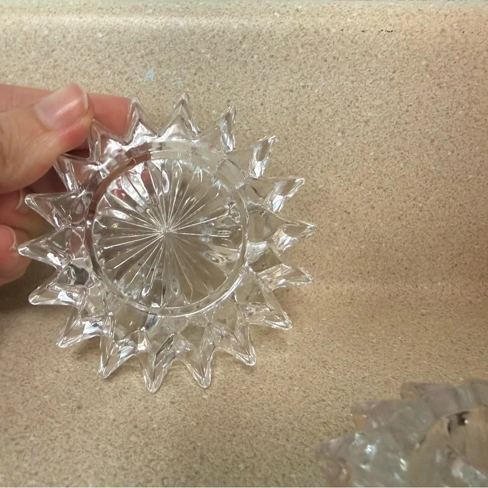 Clear Glass‎ Sunburst Candlestick holder Set